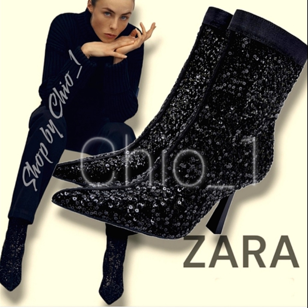 Zara Black Sequin Fabric Ankle Boots Bloggers Favorite